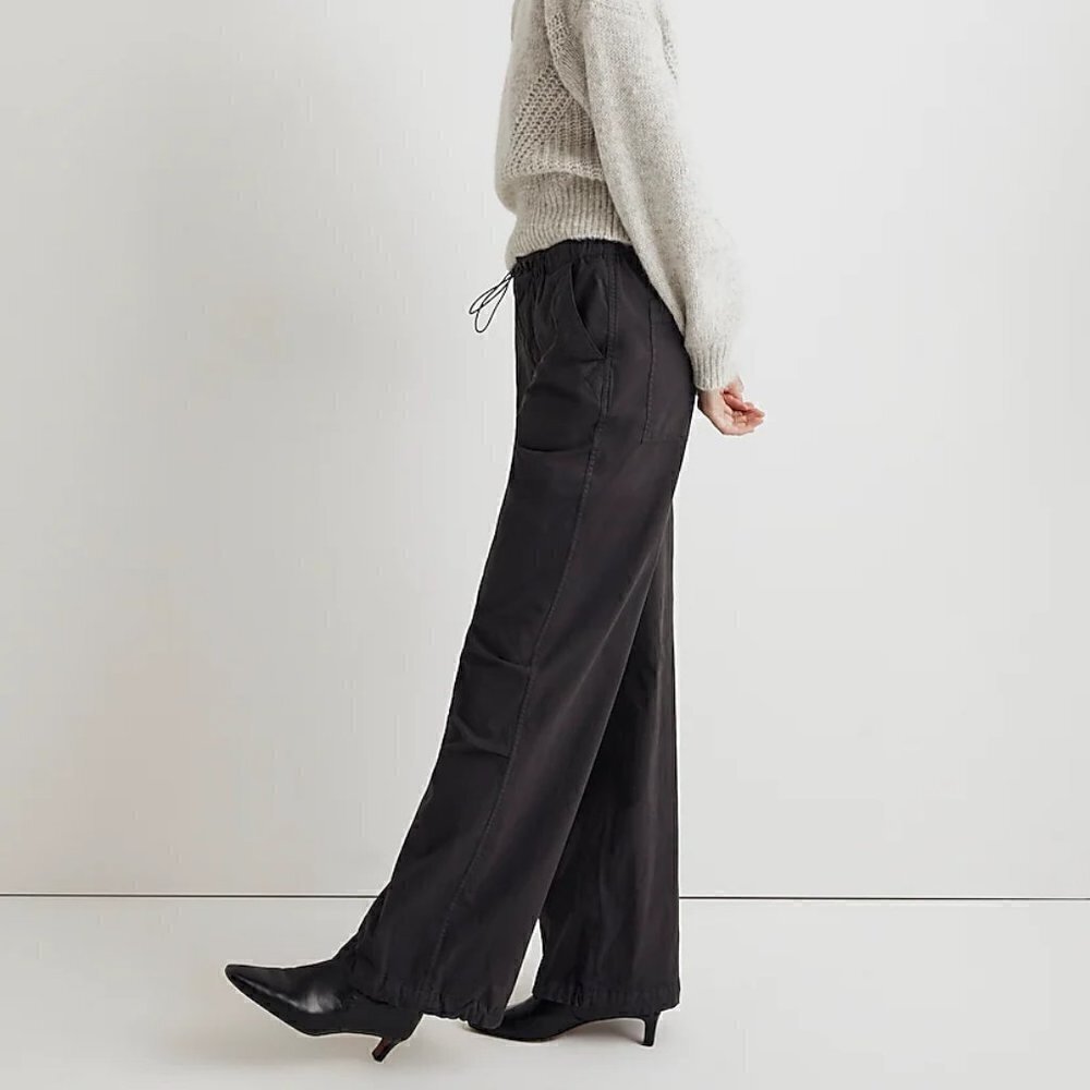 Madewell Cargo Parachute Pants Garment-Dyed Poplin Drawstring Black Size 24 NWT - Picture 11 of 11